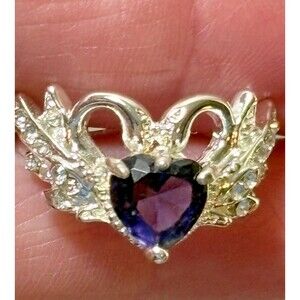 Womens Amethyst Swan Heart & Crystal Ring Size 7 Marked 925 Untested